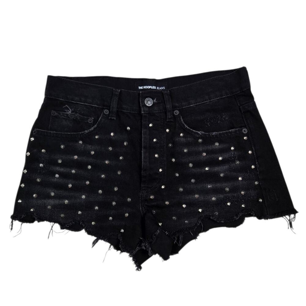 The Kooples Black Studded Fray Hem Button Fly Denim Shorts Women's 2 - Picture 3 of 10